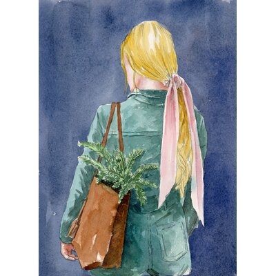 Watercolor Girl With Plant In Purse - Print - Image 0
