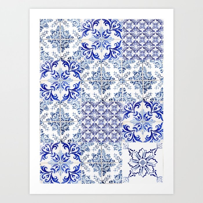Azulejo Viii - Portuguese Hand Painted Blue Tiles - Travel Photography By Ingrid Beddoes Art Print by Ingrid Beddoes Photography - Large - Image 0
