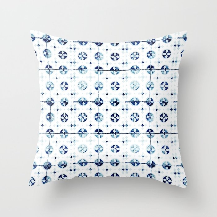 Azulejo I - Portuguese Hand Painted Tiles Throw Pillow by Ingrid Beddoes Photography - Cover (24" x 24") With Pillow Insert - Indoor Pillow - Image 0