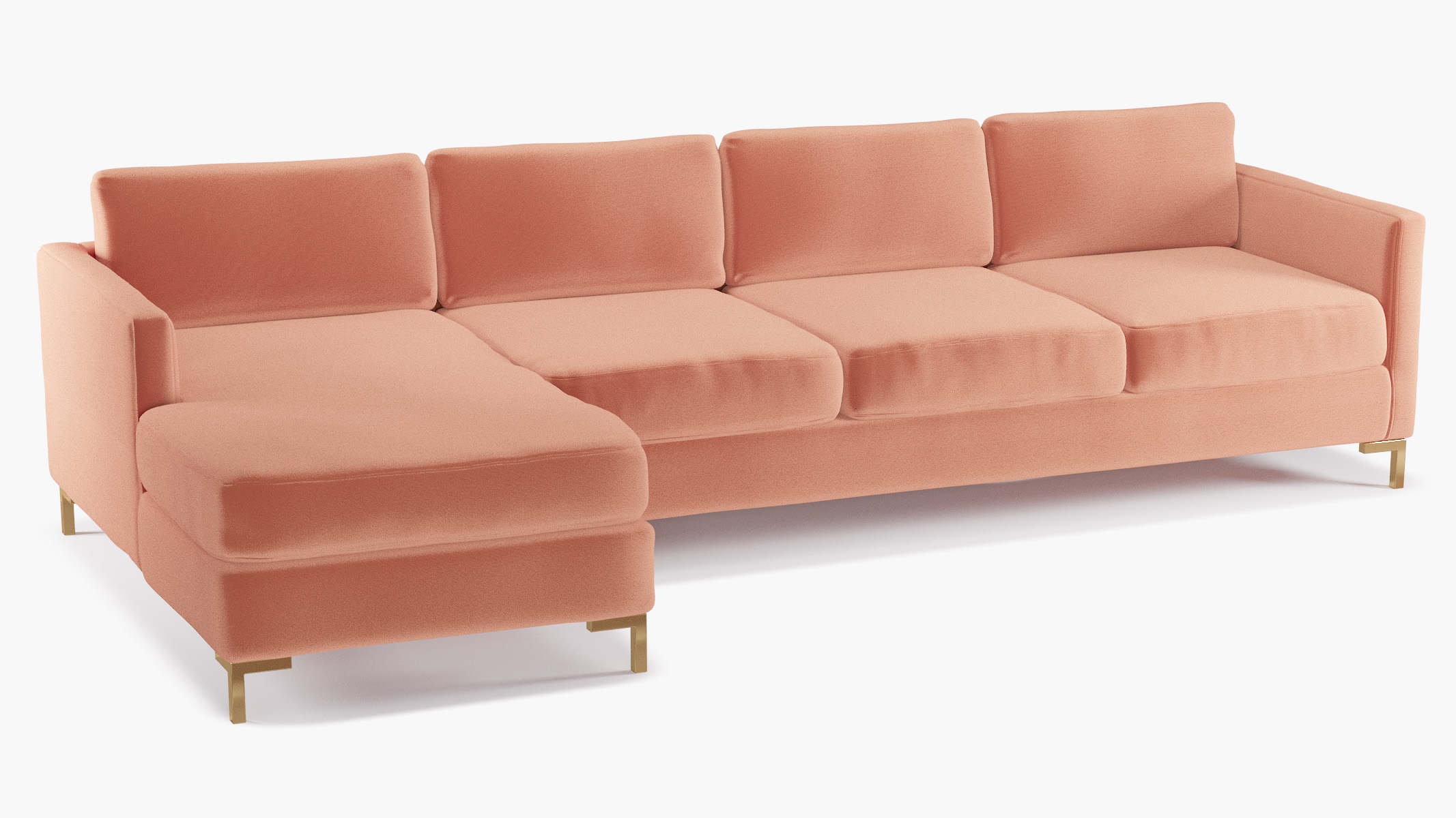 Modern Sectional, Left Facing, Coral Performance Velvet, Brass L Leg - Image 1