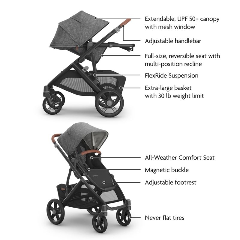 UPPAbaby Vista V3 Greyson Charcoal Melange Foldable Convertible Baby Stroller + Mesa V2 Infant Car Seat Travel System - Image 4