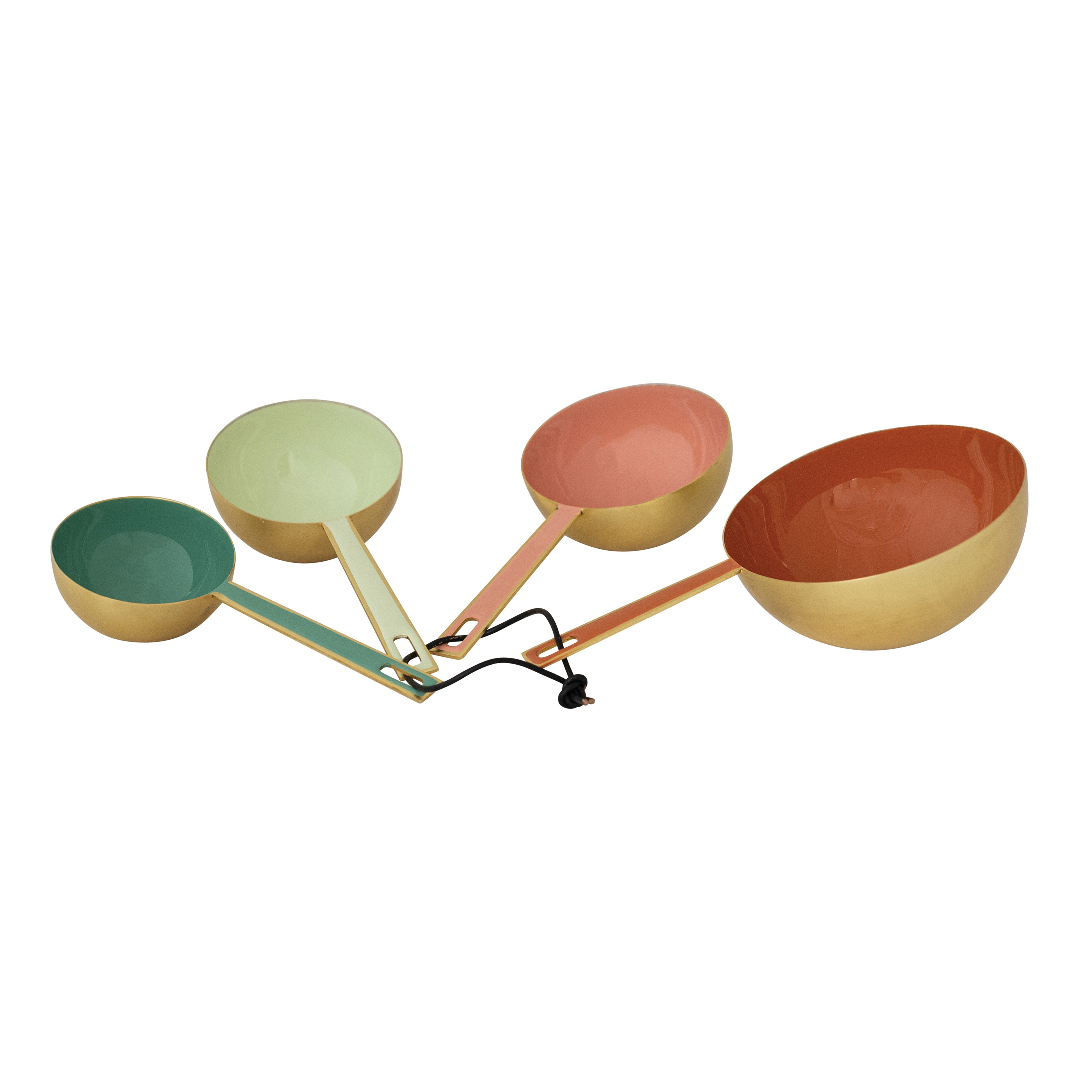4-Piece Enameled Measuring Cups with Leather Tie, Gold Finish and Multicolor - Image 0