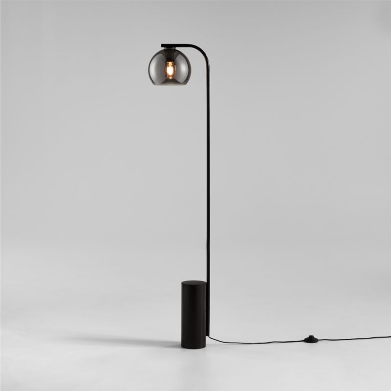 Arren Black Floor Lamp with Silver Round Shade - Image 2