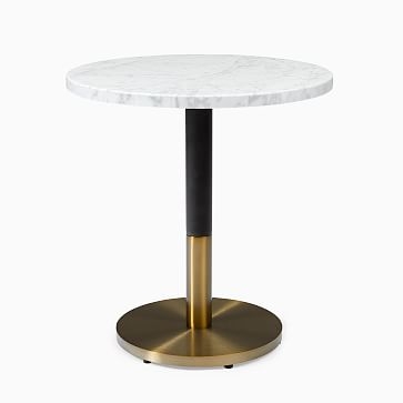 White Marble Round Bistro Table, 24", Orbit Dining, Brass - Image 1