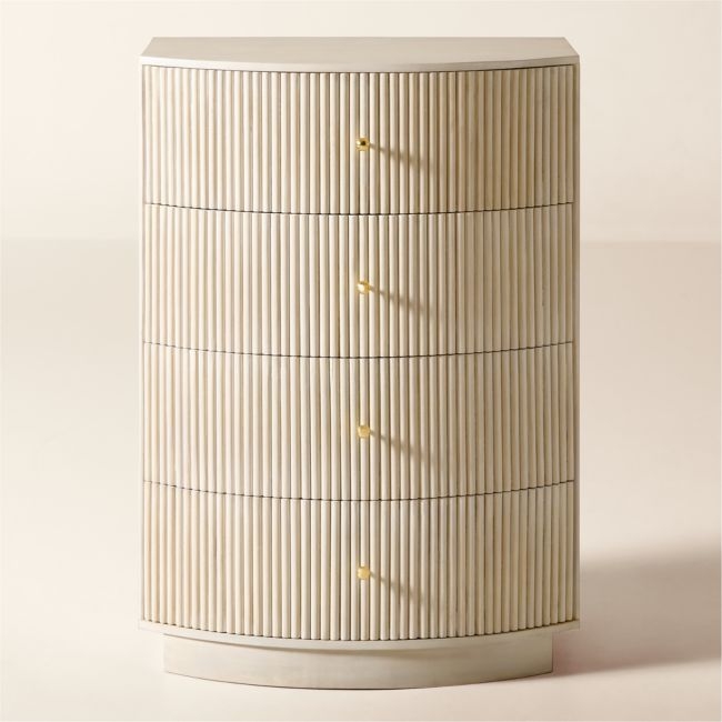 Cameo 33" Fluted Whitewash Wood 4-Drawer Tall Dresser - Image 0