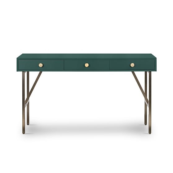 Modern Matte Wood and Brass Desk- Juniper Green - Image 0