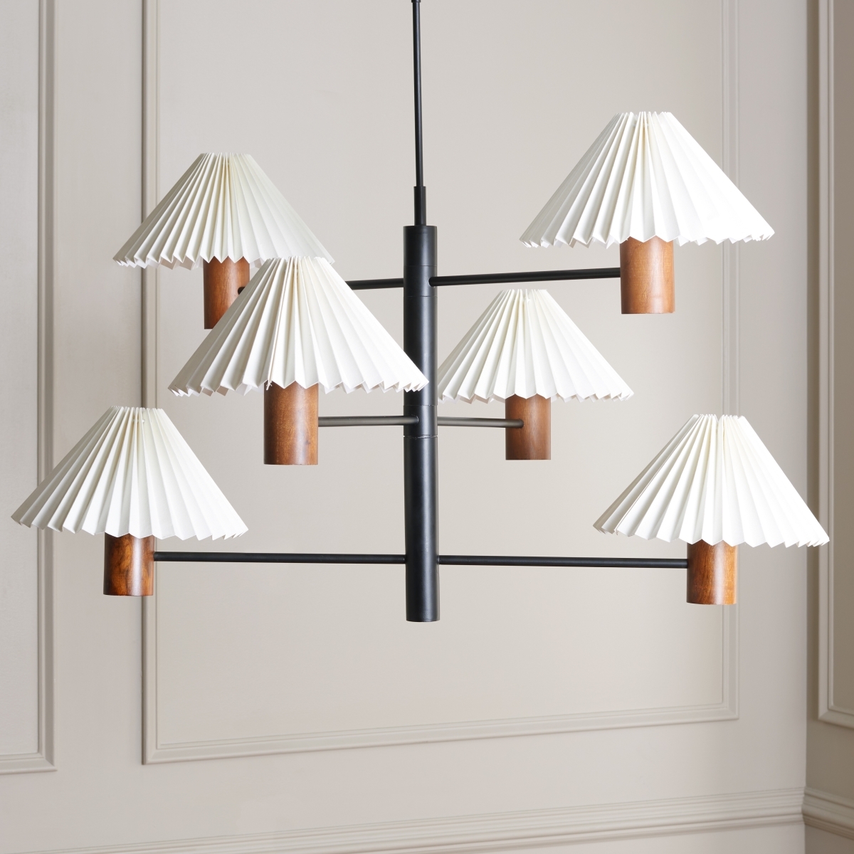Jonnah 6 Light 41" Pendant - Walnut / Black - Safavieh - Image 3