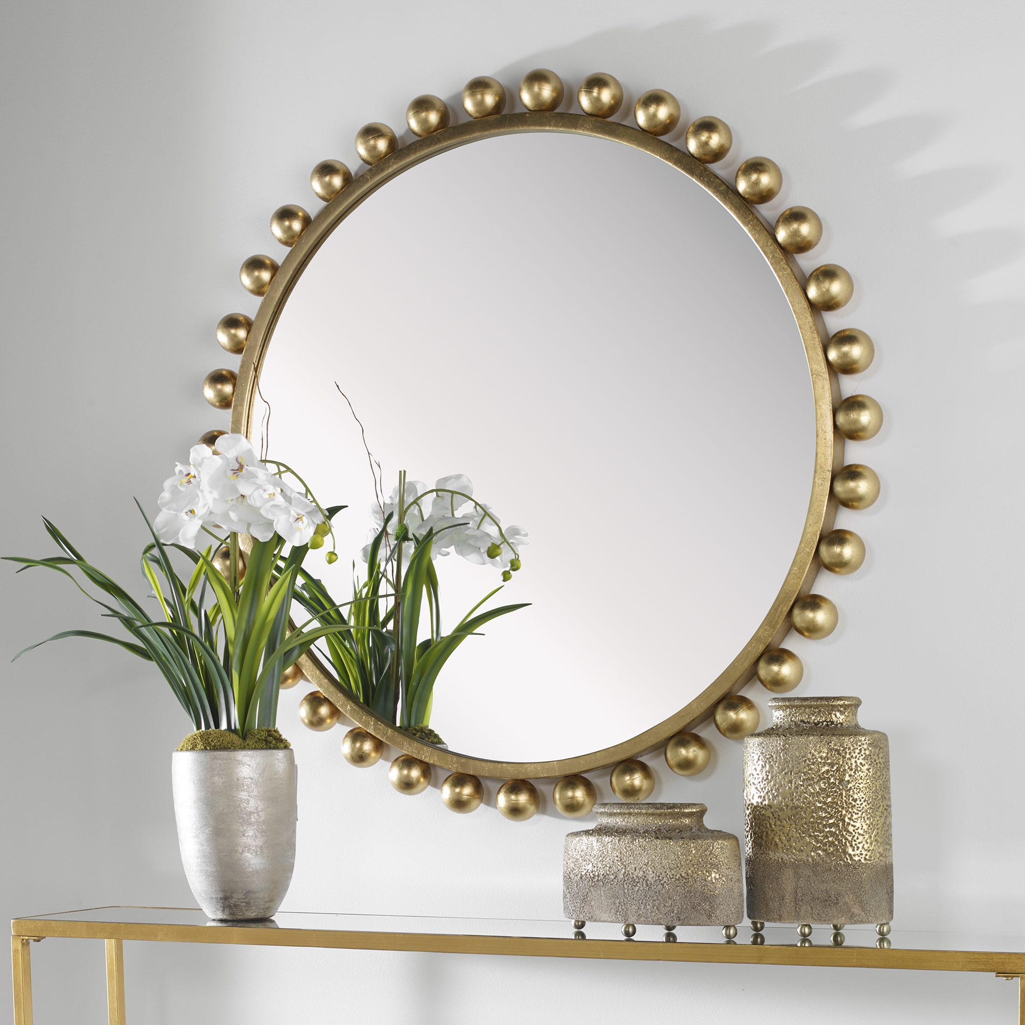 Cyra Round Mirror, Gold - Image 6