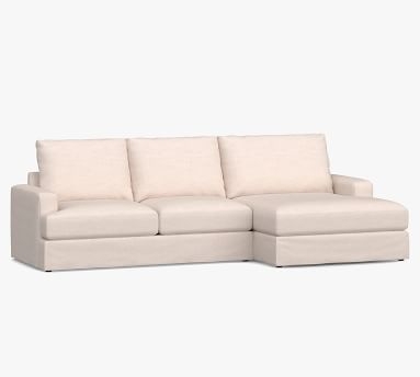 Canyon Square Arm Slipcovered Right Arm Loveseat with Double Chaise Sectional, Down Blend Wrapped Cushions, Performance Heathered Basketweave Dove - Image 3