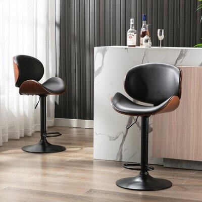Black Bar Stools Upholstered Swivel Barstool Mix Color PU Leather Barstools (Set Of 2) - Image 0
