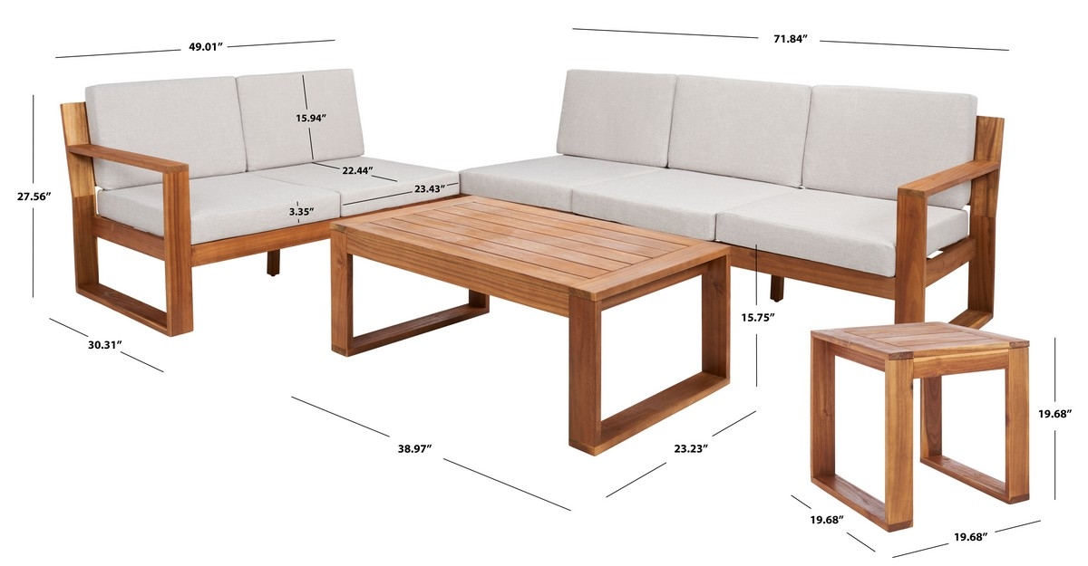 Catryn 4 Pc Outdoor Living Set - Natural/Light Grey - Safavieh - Image 9