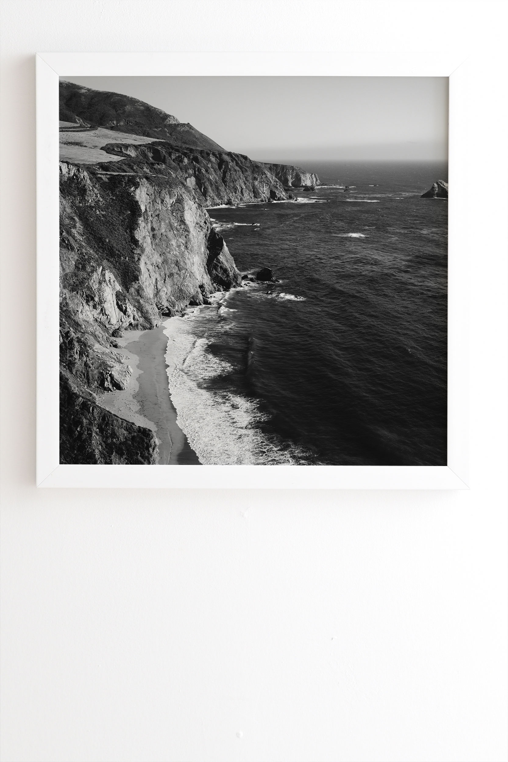 Monochrome Big Sur by Bethany Young Photography - Framed Wall Art Basic White 30" x 30" - Image 1