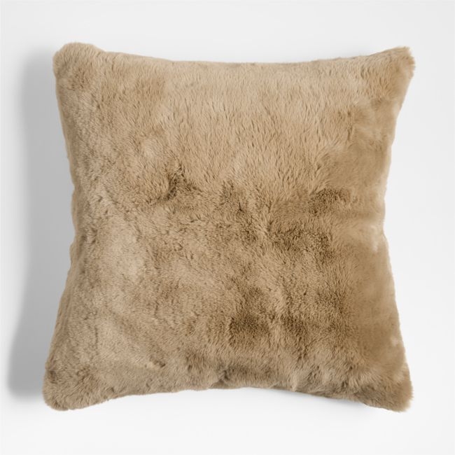 Sierra Tan Faux Fur 23x23 Throw Pillow Cover - Image 0