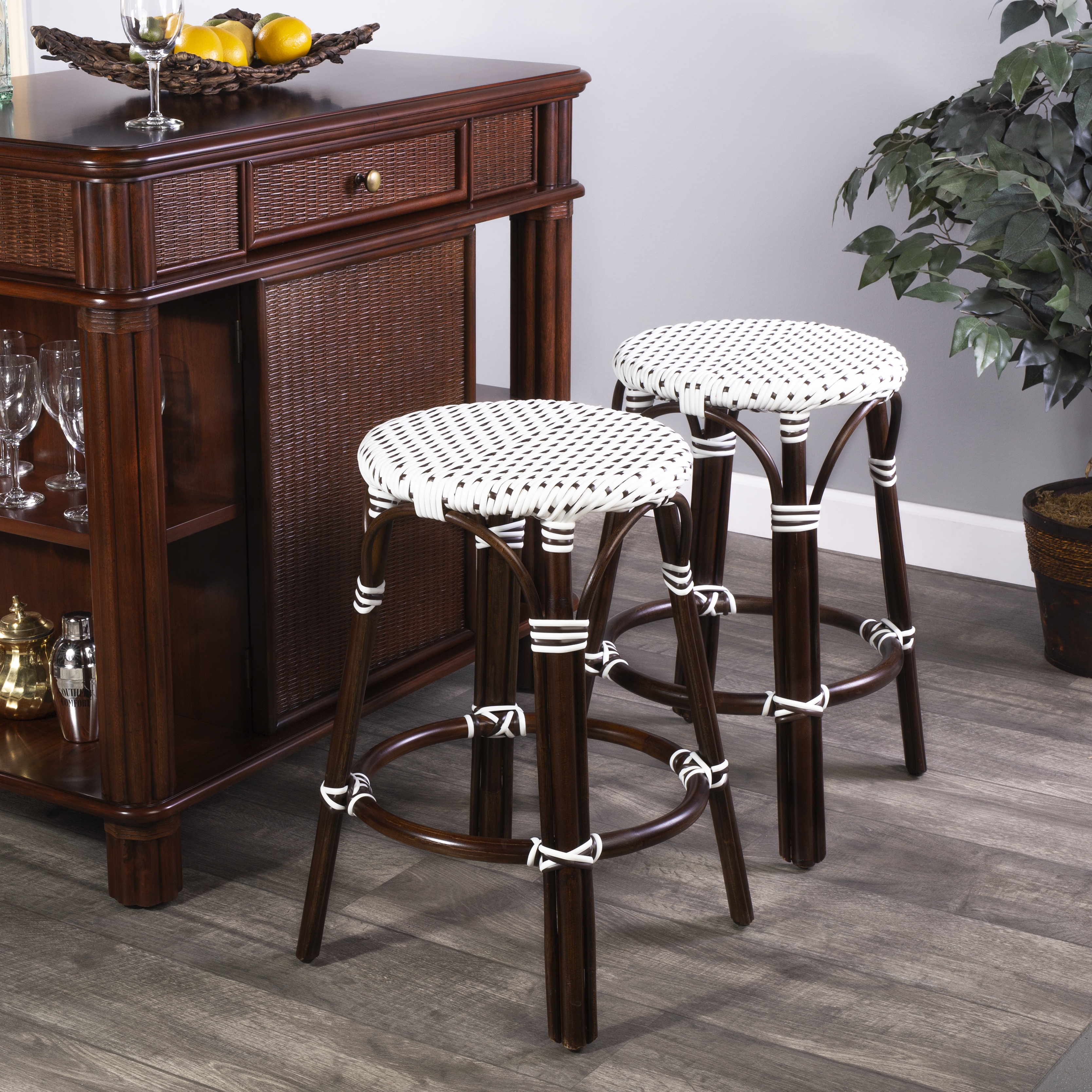 Tobias White/Brown Dot / Dark Brown Rattan Frame Counter Stool - Image 1