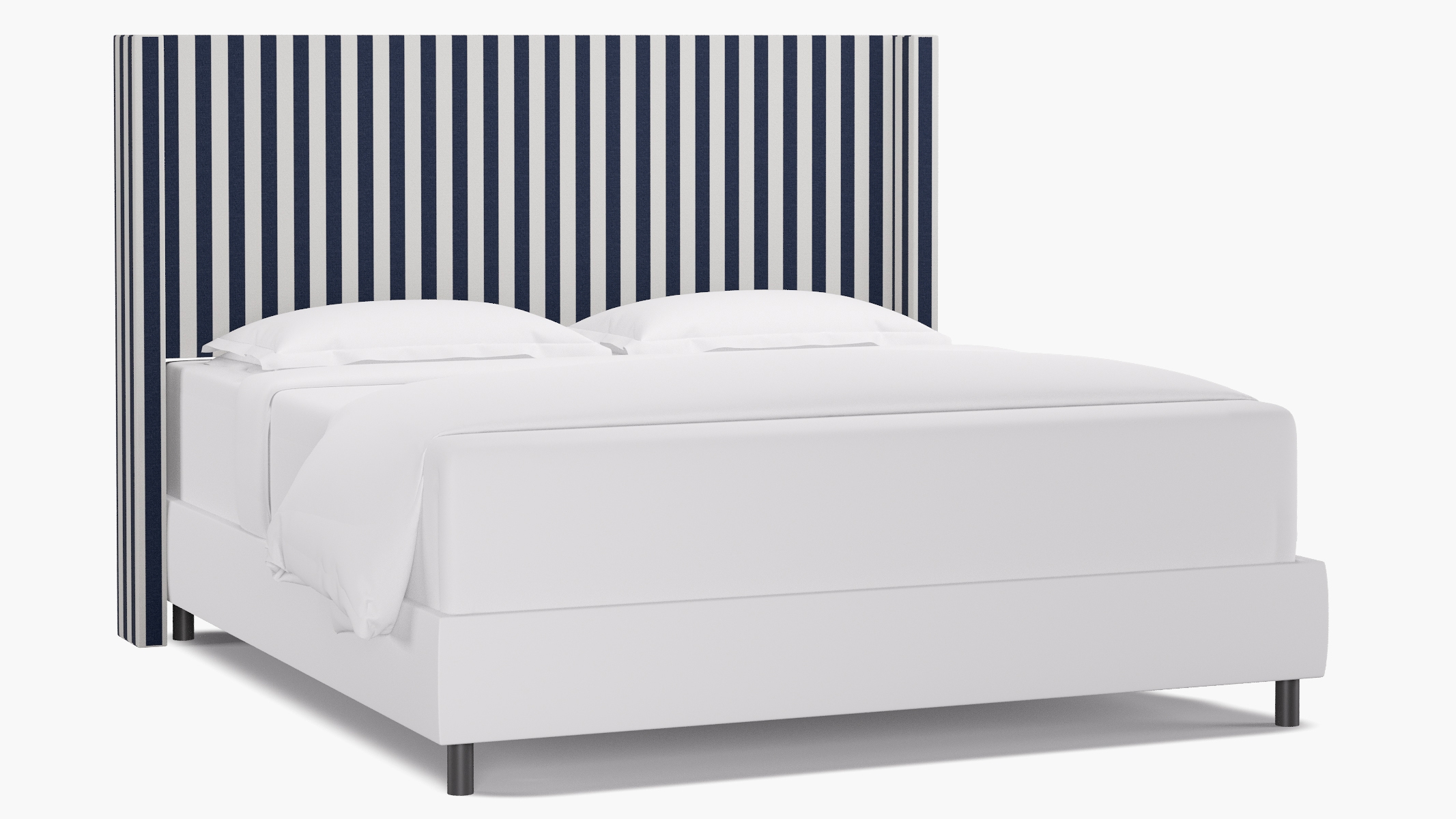 Modern Wingback Headboard, Navy Cabana Stripe, King - Image 0