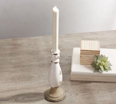 Premium Flickering Flameless Wax Taper Candle, Single, 8" - White - Image 1