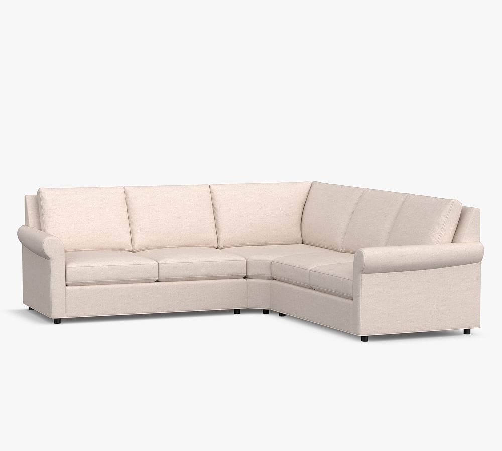 Sanford Roll Arm Upholstered 3-Piece L-Shaped Wedge Sectional, Polyester Wrapped Cushions, Park Weave Ivory - Image 0