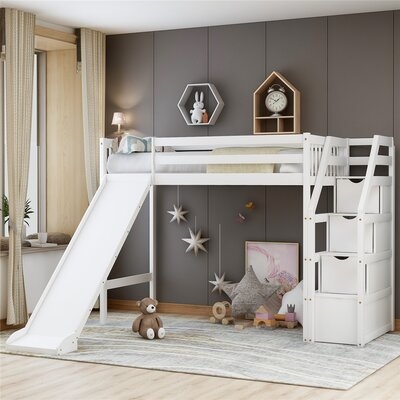 Twin Size Loft Bed With 3 Storage Case,Ladder With Handrails And Shock Absorbing Slide - Image 0