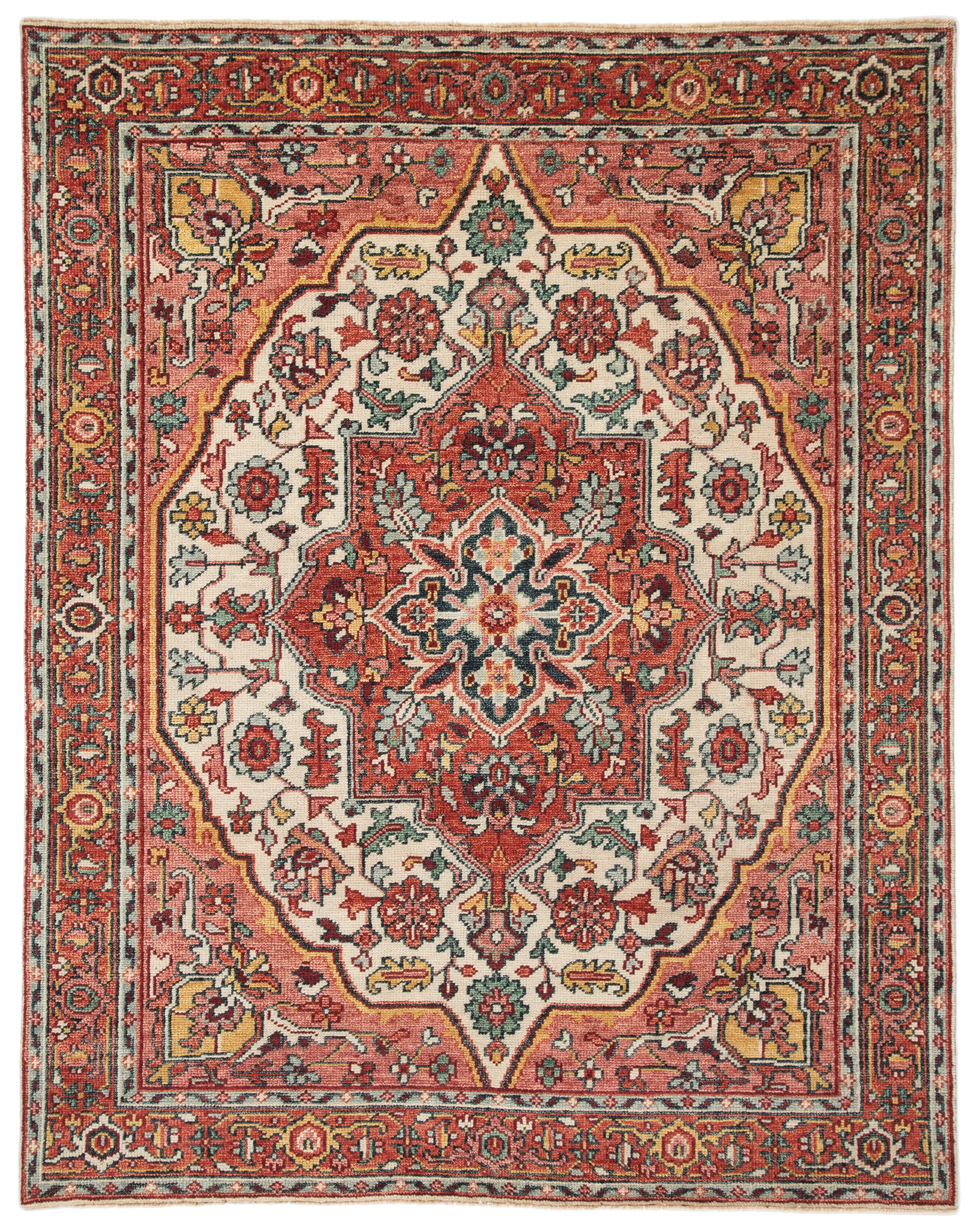 Tavola SLN04 Handknotted Medallion Pink and Red Area Rug (8'x10') - Image 0