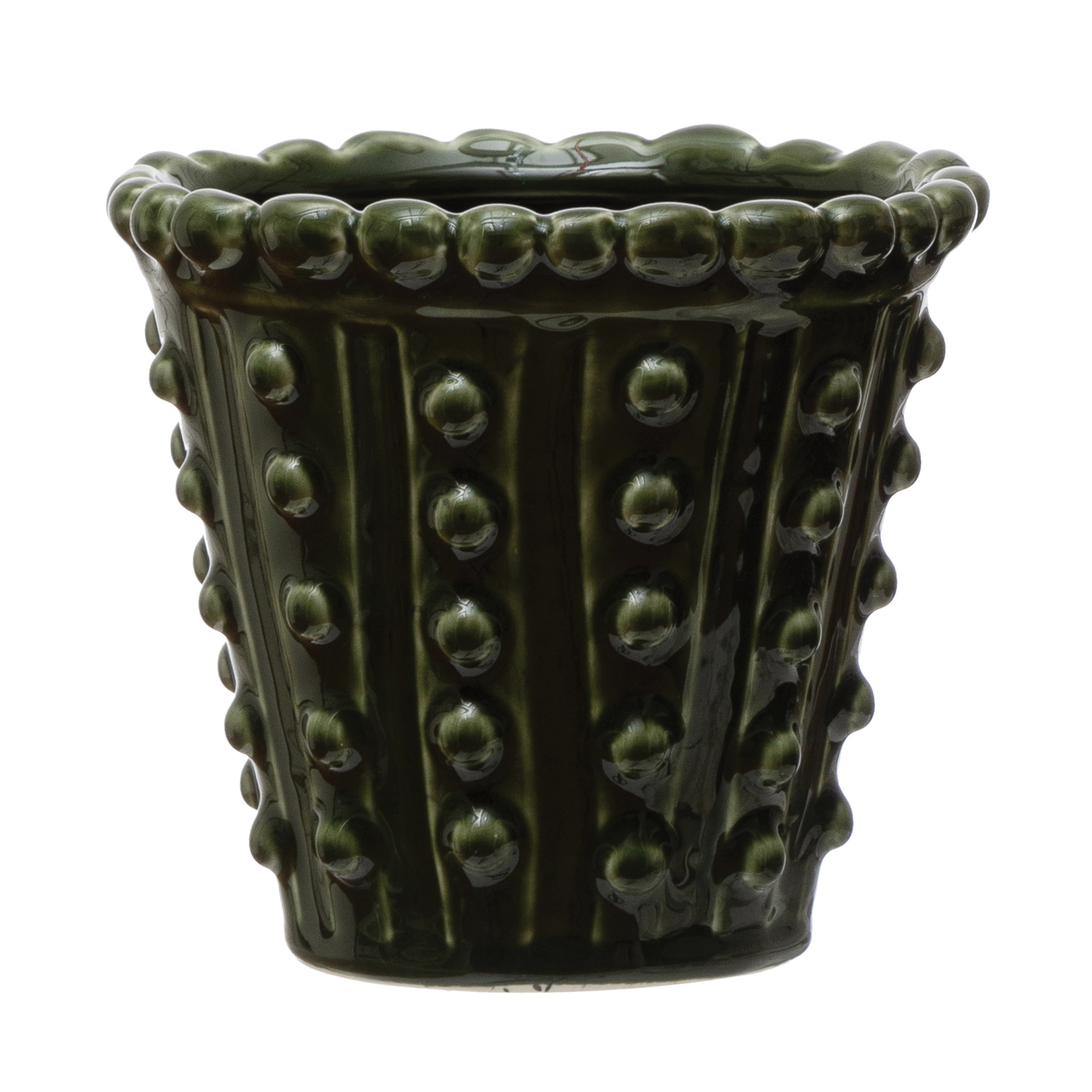 Stoneware Hobnail Planter, Green (Holds 5" Pot) - Image 0