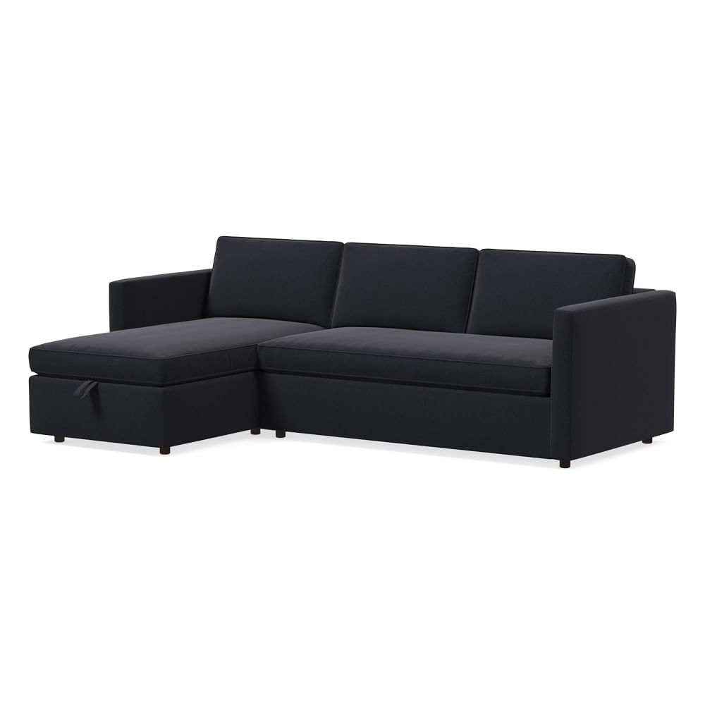 Harris 101" Left Bench Cushion 2-Piece Chaise Sectional w/ Storage, Standard Depth, Performance Velvet, Black - Image 0