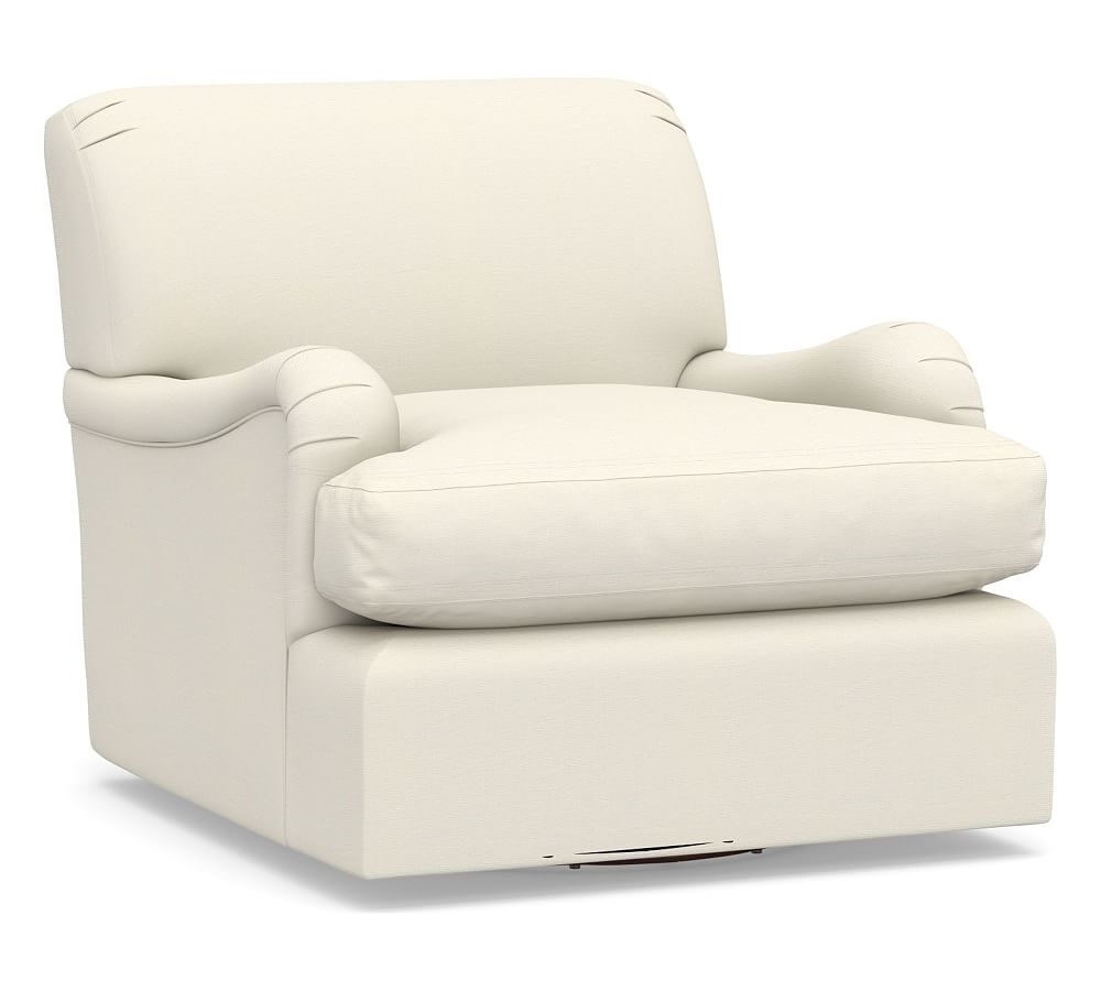 Carlisle Upholstered Tightback Swivel Armchair, Down Blend Wrapped Cushions, Textured Twill Ivory - Image 0