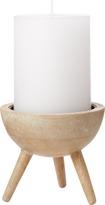 Russell Half Sphere White Wash Wood Pillar Candle Holder - Image 5