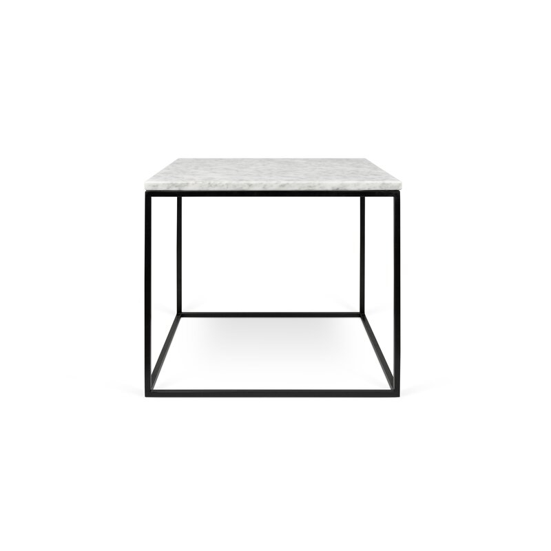Gleam End Table Base Color: Black Lacquered Steel, Top Color: White Marble - Image 0