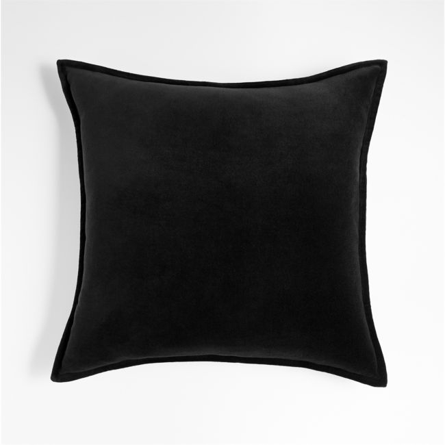 Black 20" Washed Cotton Velvet Pillow with Down-Alternative Insert - Image 0