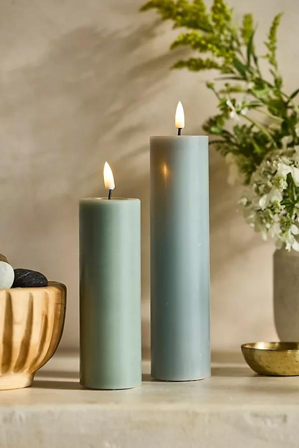 Flameless Wax Pillar Candle, Moss - Image 0