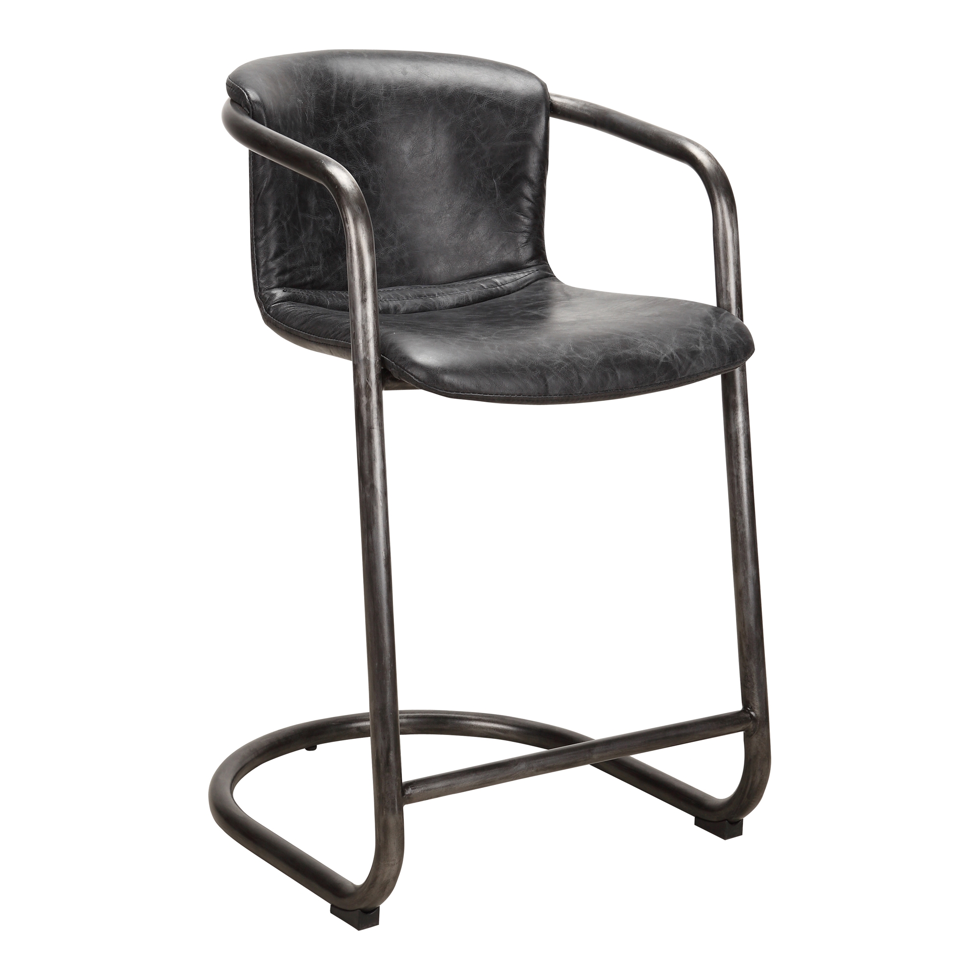 Freeman Counter Stool Onyx Black Leather - Set Of Two - Image 1
