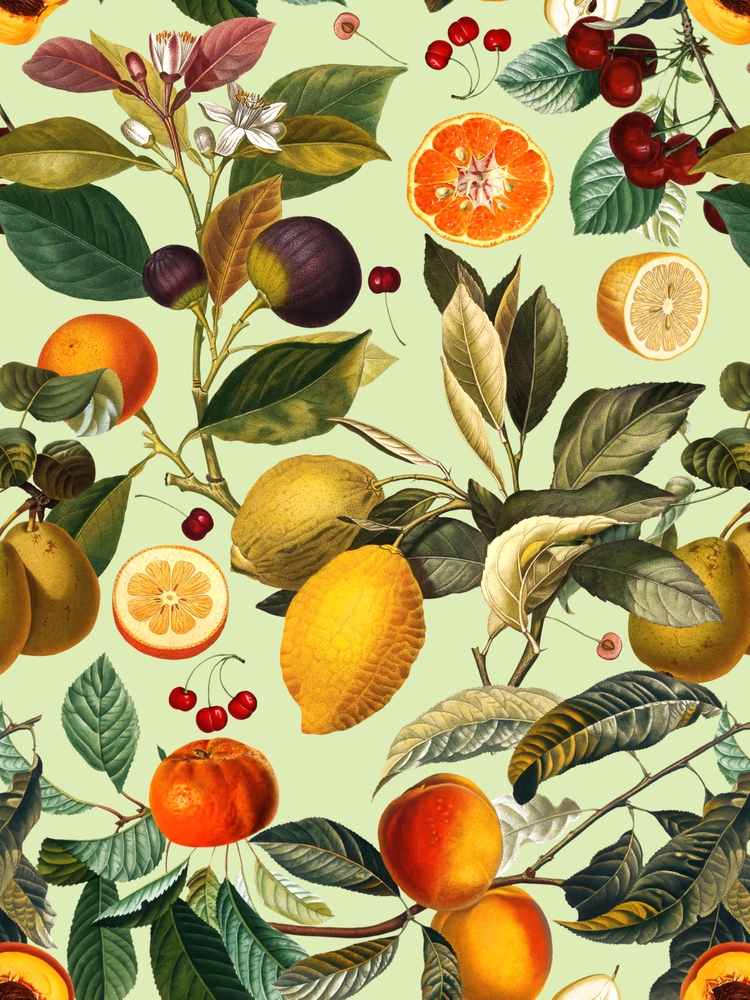 Vintage Fruit Pattern Xiii Throw Pillow by Burcu Korkmazyurek - Cover (16" x 16") With Pillow Insert - Outdoor Pillow - Image 1