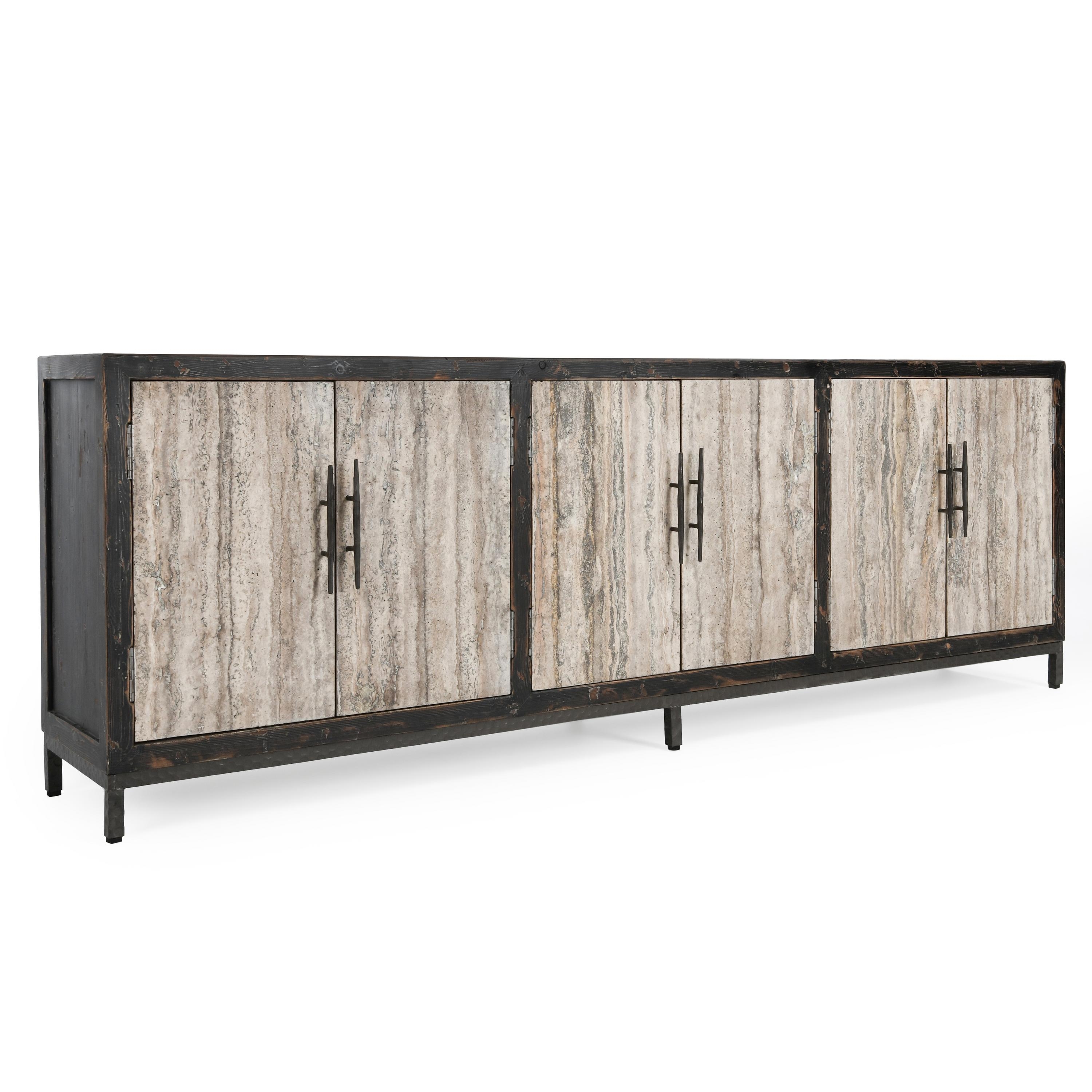 Lisbon Reclaimed Pine 6Dr Cabinet Weathered Black/Travertine - Image 0