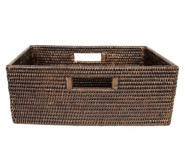Tava Handwoven Rattan Rectangular Shelf Basket, White Wash - Image 4