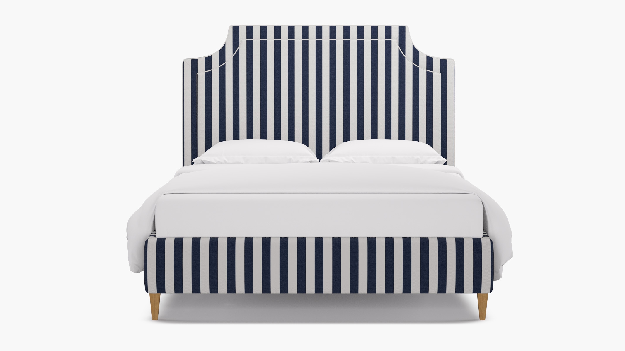 Deco Bed, Navy Cabana Stripe, Natural Square Tapered Leg, Twin - Image 0