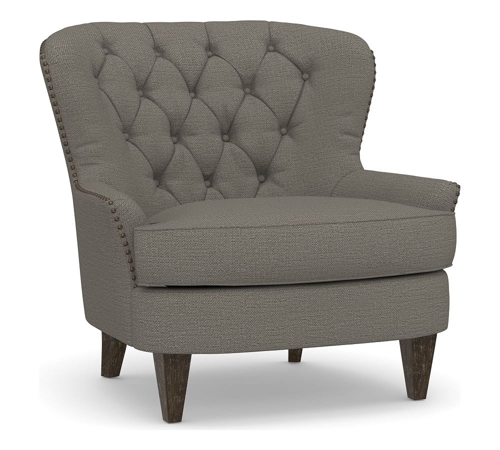 Cardiff Tufted Upholstered Armchair with Nailheads, Polyester Wrapped Cushions, Chunky Basketweave Metal - Image 0
