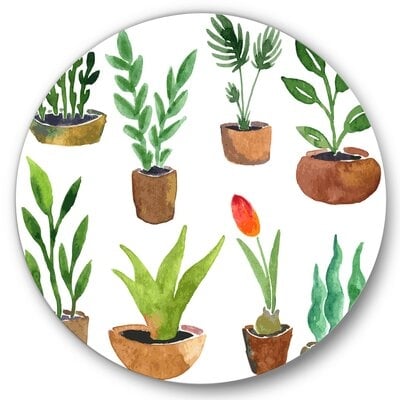 Eight Potted House Plants - Traditional Metal Circle Wall Art - Image 0