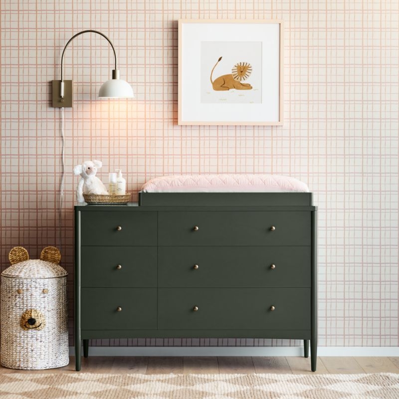 Hampshire 50" Olive Green 6-Drawer Kids Dresser - Image 1