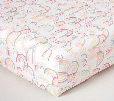 Organic Lennon Rainbows Fitted Crib Sheet, Blush Multi - Image 1
