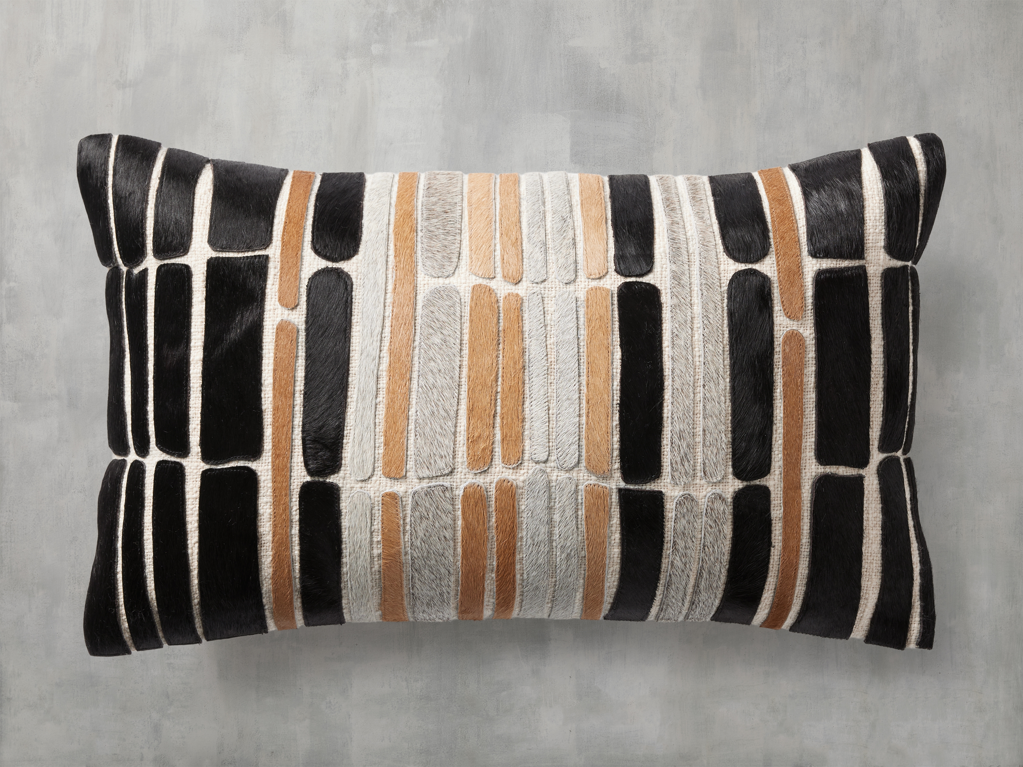 Pieced Lumbar Pillow Cover Hide in Black - Image 0