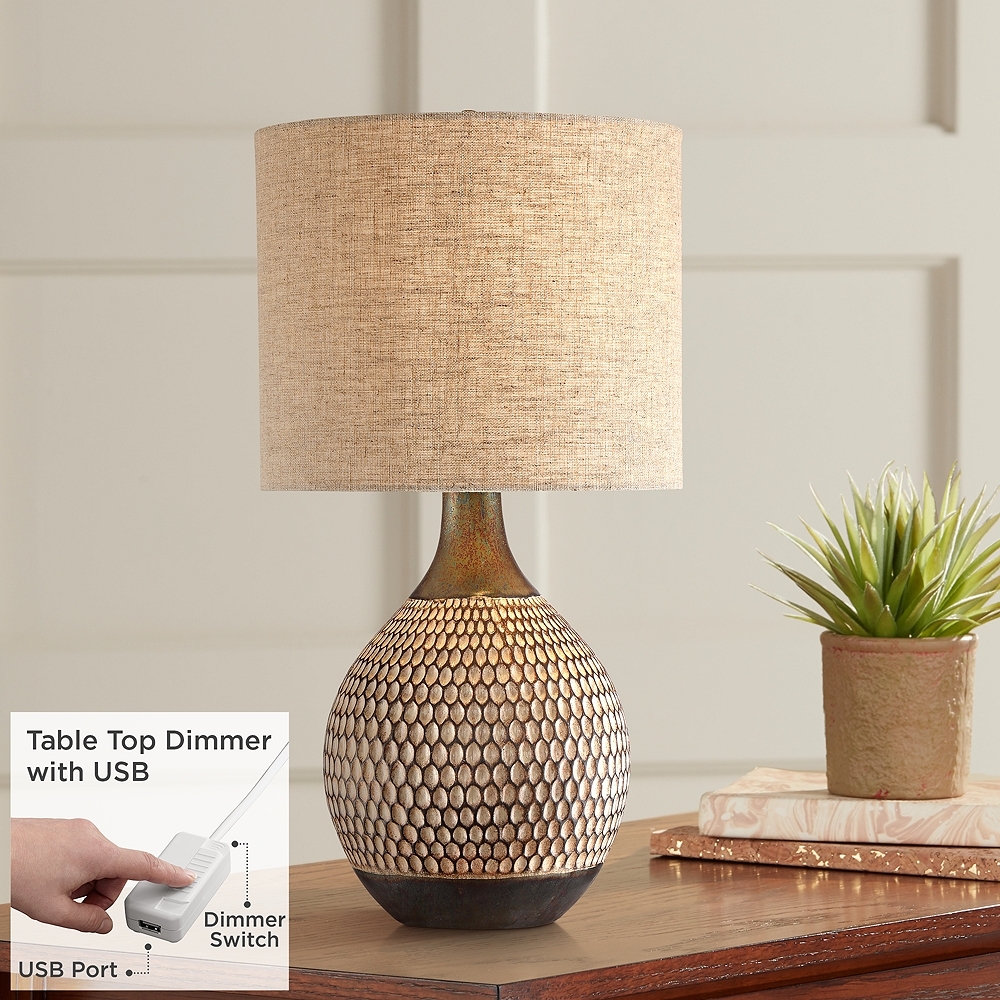 360 Lighting Emma 21" Brown Ceramic Table Lamp with USB Dimmer - Image 0