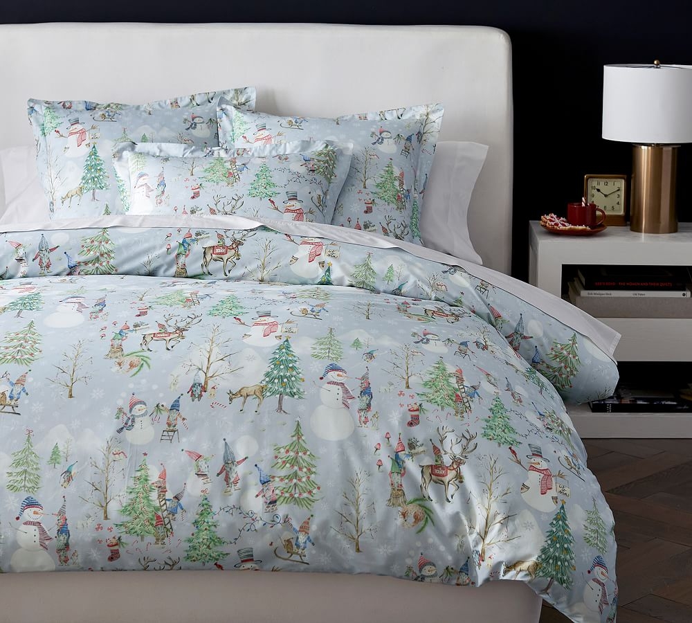 Snow Day Gnomes Organic Percale Duvet Cover, Twin - Image 0