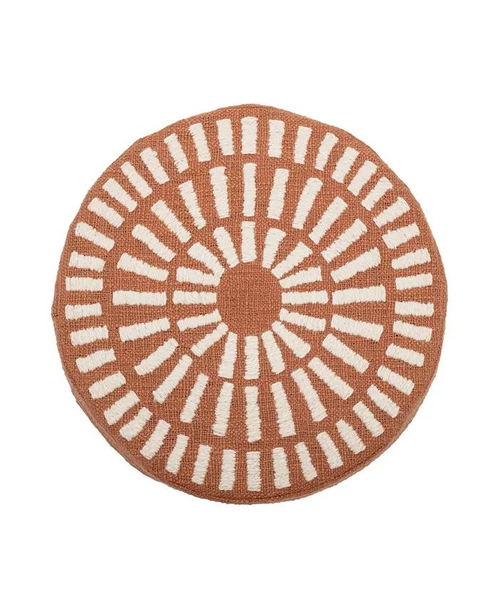 Disk Pillow with Raised Pattern, Burnt Orange & White Cotton, 16" x 16" - Image 1