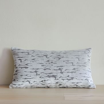 Distressed Cut Velvet Pillow Cover, 12"x21", Stone White - Image 0