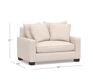 PB Comfort Square Arm Upholstered Twin Sleeper Sofa, Box Edge, Memory Foam Cushions, Performance Heathered Basketweave Navy - Image 2