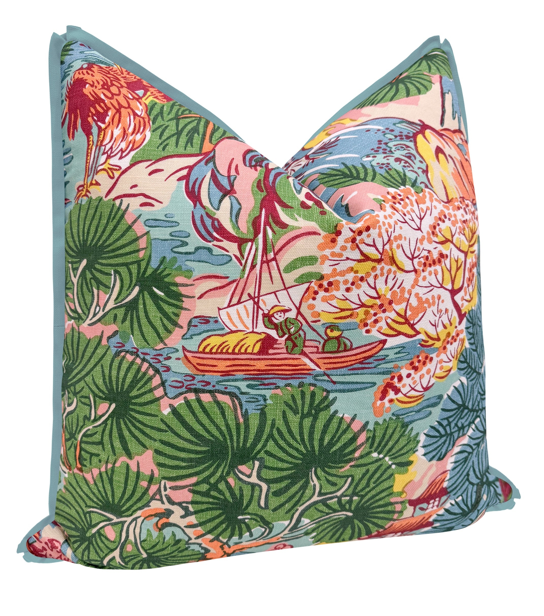 PAGODA TREES // PINK AND GREEN | THIBAUT - SAMPLE 4" X 4" / BUTTERFLY FLANGE / Hydrangea Blue - Image 1