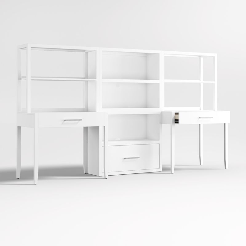 Ever Simple Set of 2 Modular White Wood Kids Desks with Drawer Bookcase - Image 7