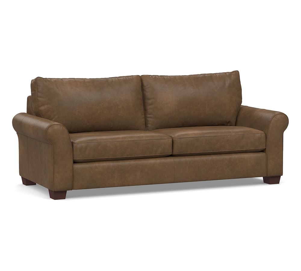 Pb Comfort Roll Arm Leather Grand Sofa 94", Polyester Wrapped Cushions, Churchfield Chocolate - Image 0