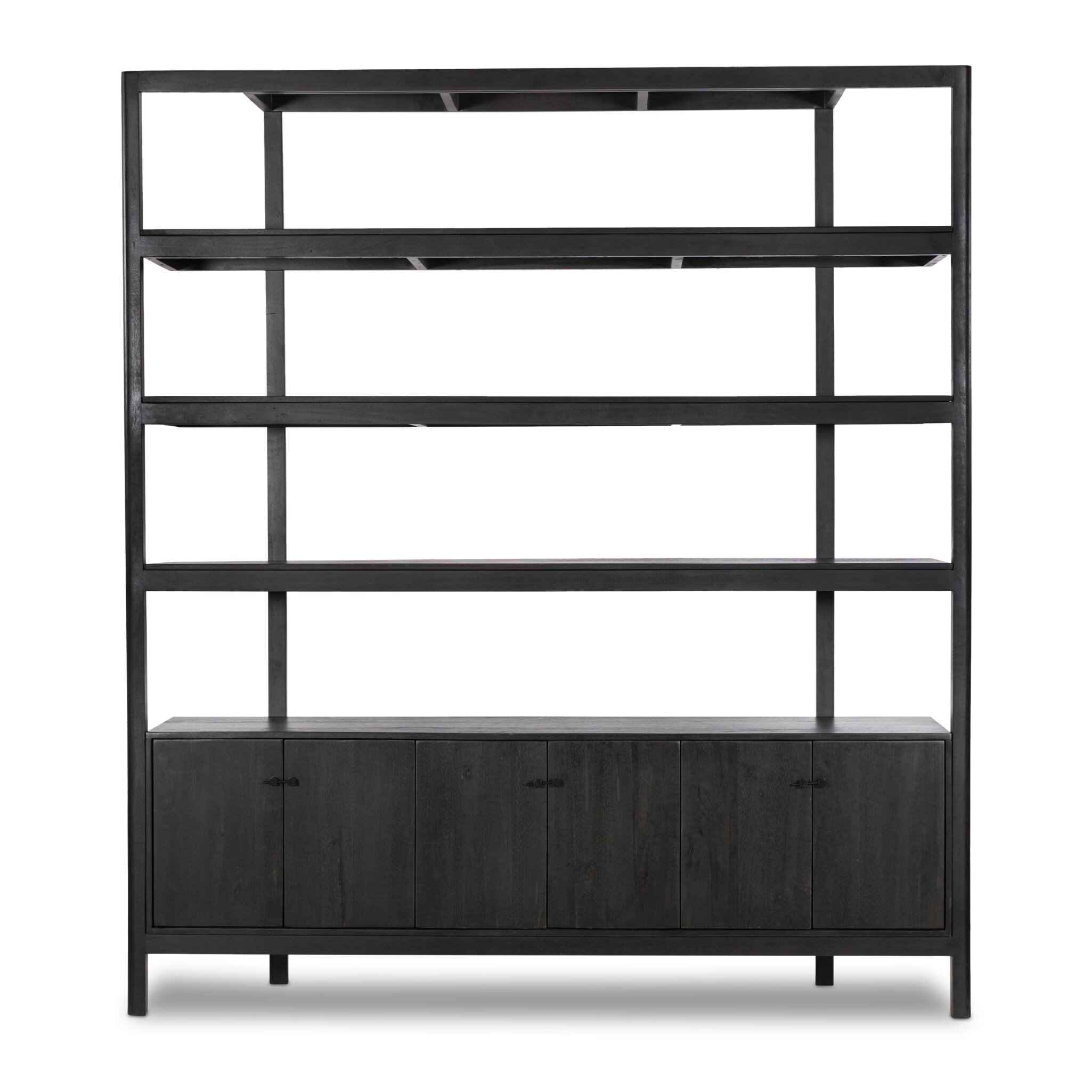 Reza Wide Bookcase - Worn Black Acacia - Image 0