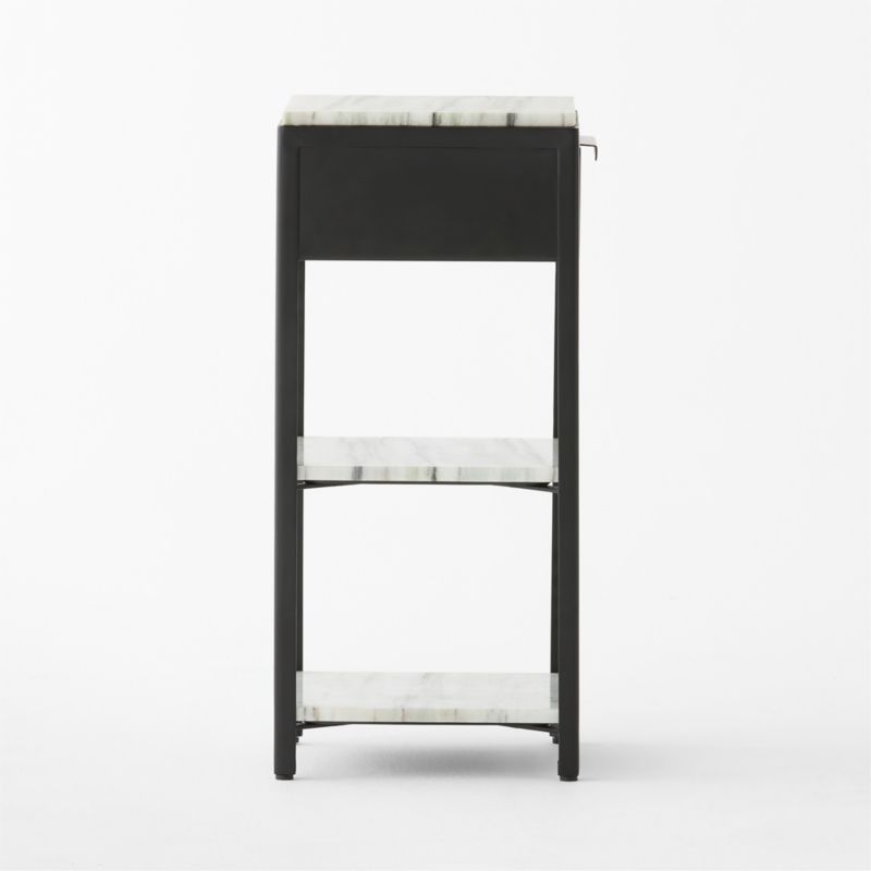 Kessi Black Metal and White Marble Side Table with Drawer - Image 6